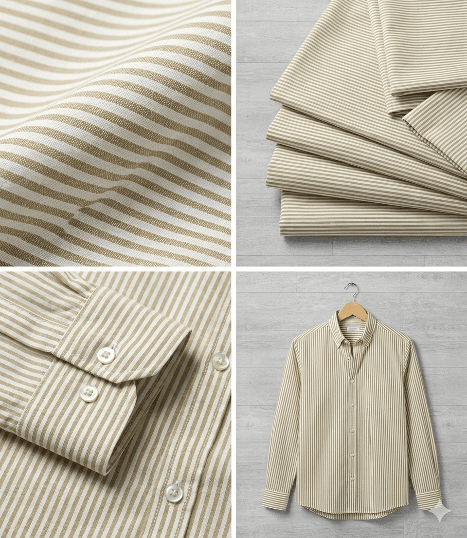 Image with 100% cotton fabric - sand-colored stripes 125 g/m² – available at Šarlotes audumi
