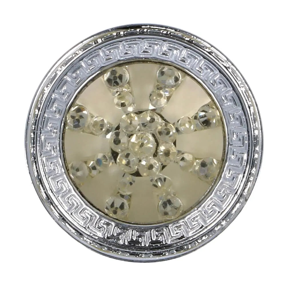 Bouton décoratif avec strass au centre, argenté