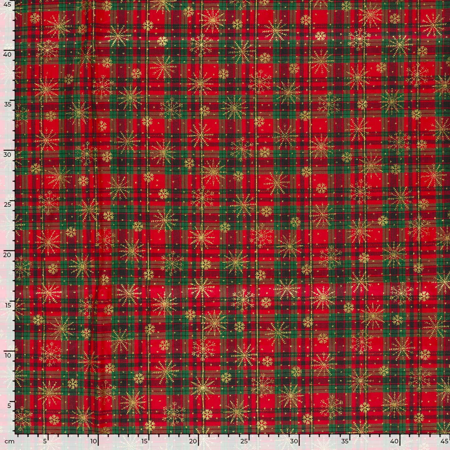 Premium 100 % Baumwollstoff – rot kariert mit Schneeflocken