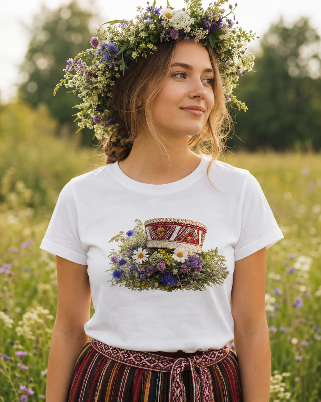 T-shirt en coton biologique "Couronne dans la prairie"