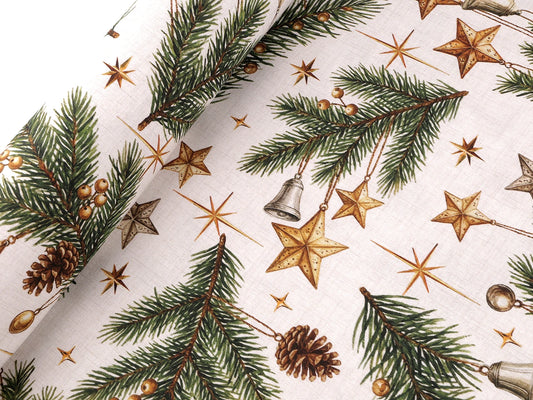 Tissu canvas-branche de sapin avec décorations