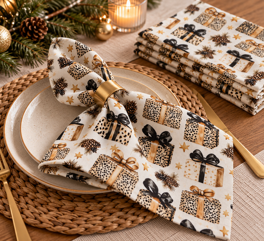 Tissu premium 100 % coton - cadeaux léopard de Noël