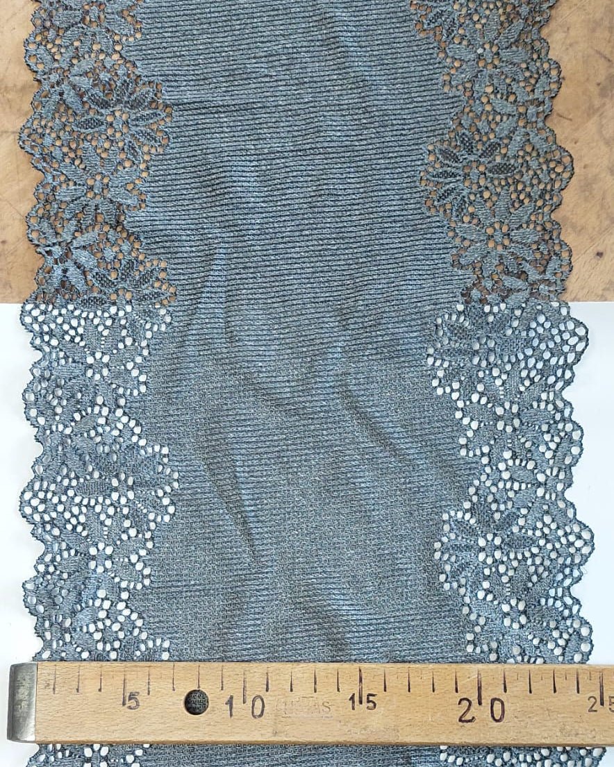 Image of elastic lace 25 cm dove blue-gray – available online at Charlotte's Fabrics