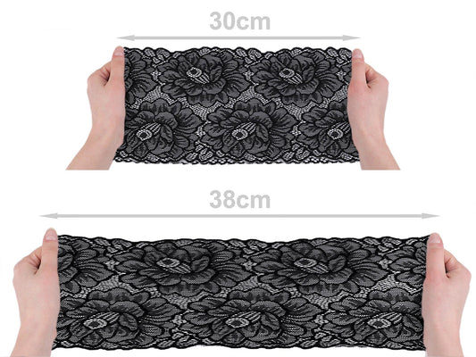 Dentelle élastique en polyester - 15.5 cm noire