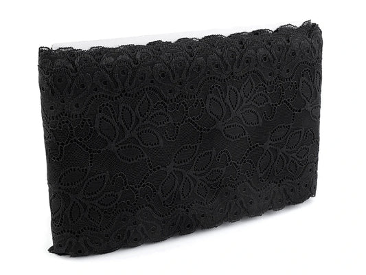 Dentelle élastique en polyester - 16 cm noire