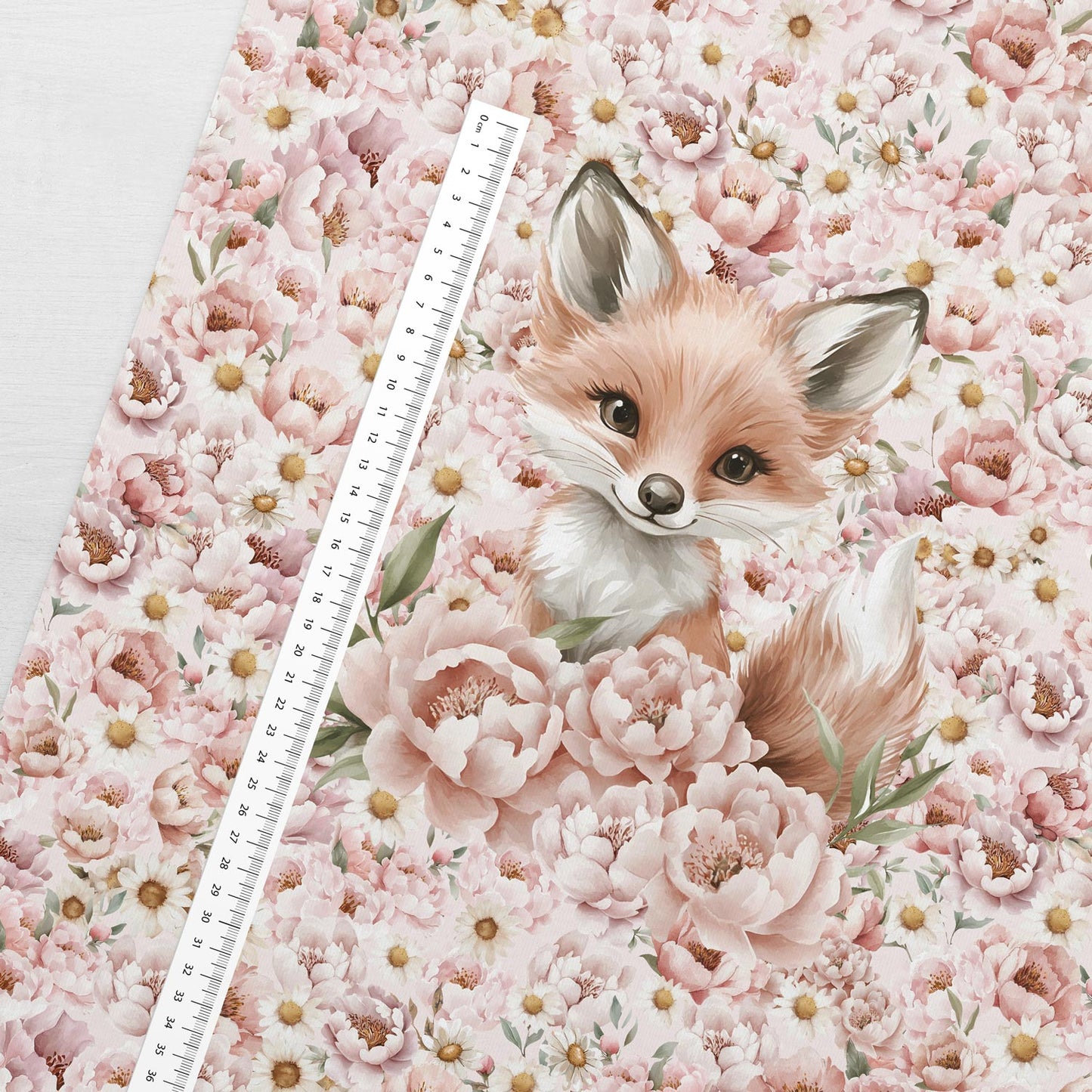 Französisches Frottee-Panel – Gänseblümchen und Pfingstrosen, Fuchs 250 g/m² | Design-05