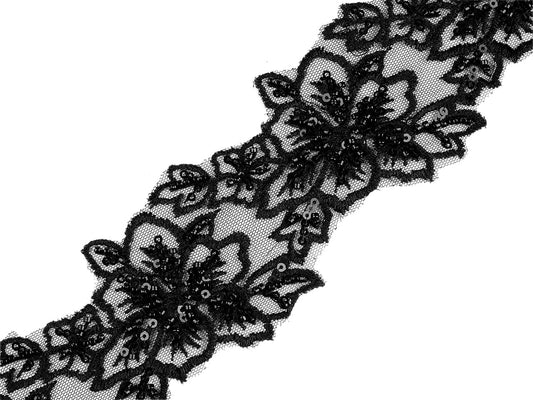 Image de ruban décoratif brodé avec perles et sequins, 70 mm – disponible en ligne chez Šarlotes audumi