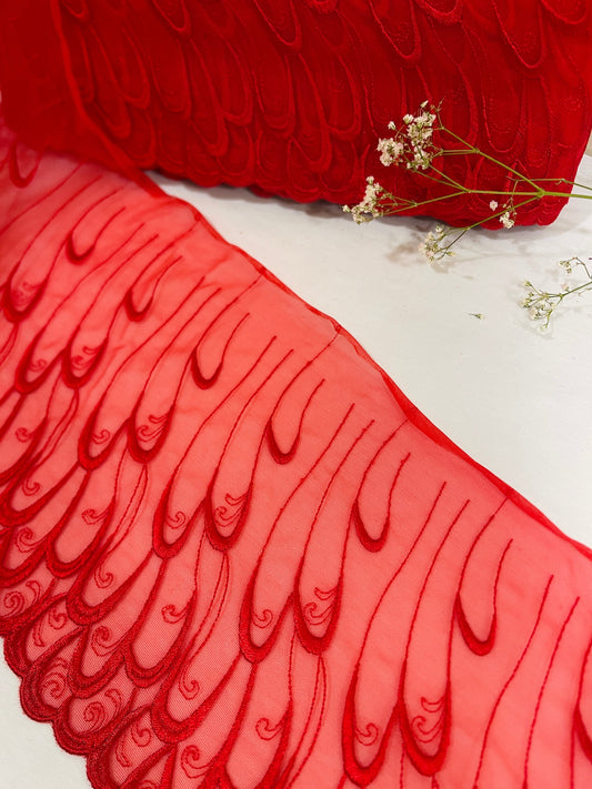 Image of embroidered lace 18 cm - red – available at Šarlotes audumi