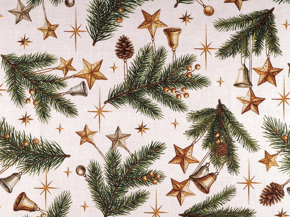 Image avec tissu canvas, branche de sapin décorée – disponible en ligne chez les tissus Charlotte