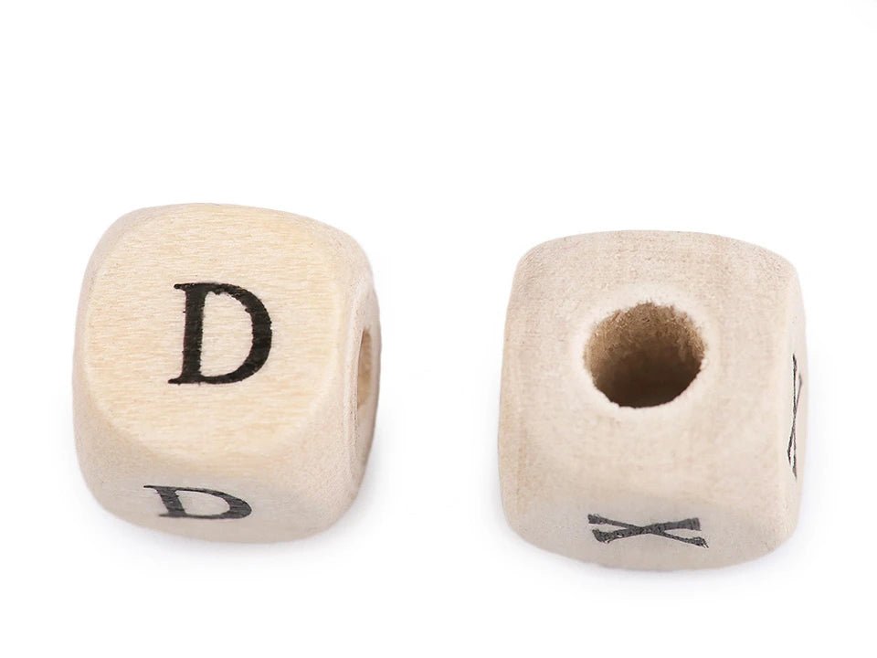 Perles en bois avec lettres, 10×10 mm|80 pièces.