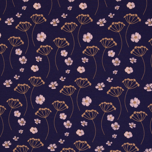 cotton loopback jersey - yarrow and pink flower 265 g/m²