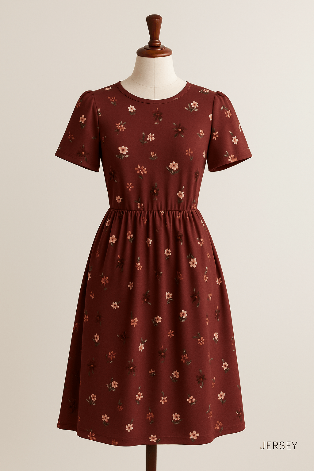 Jersey en coton - fleurs sur fond bordeaux 200 g/m²