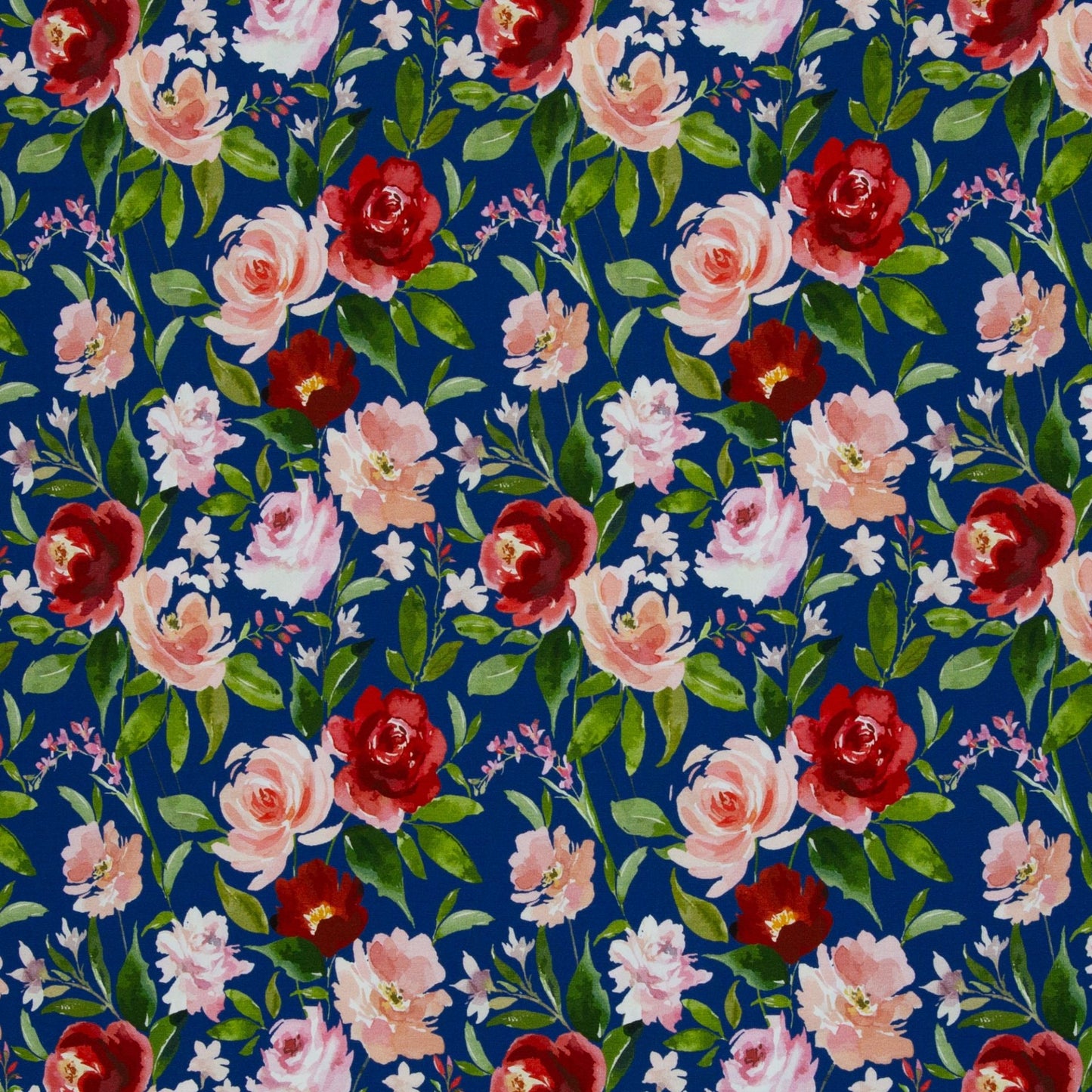 Jersey en coton - roses sur fond bleu 200 g/m²