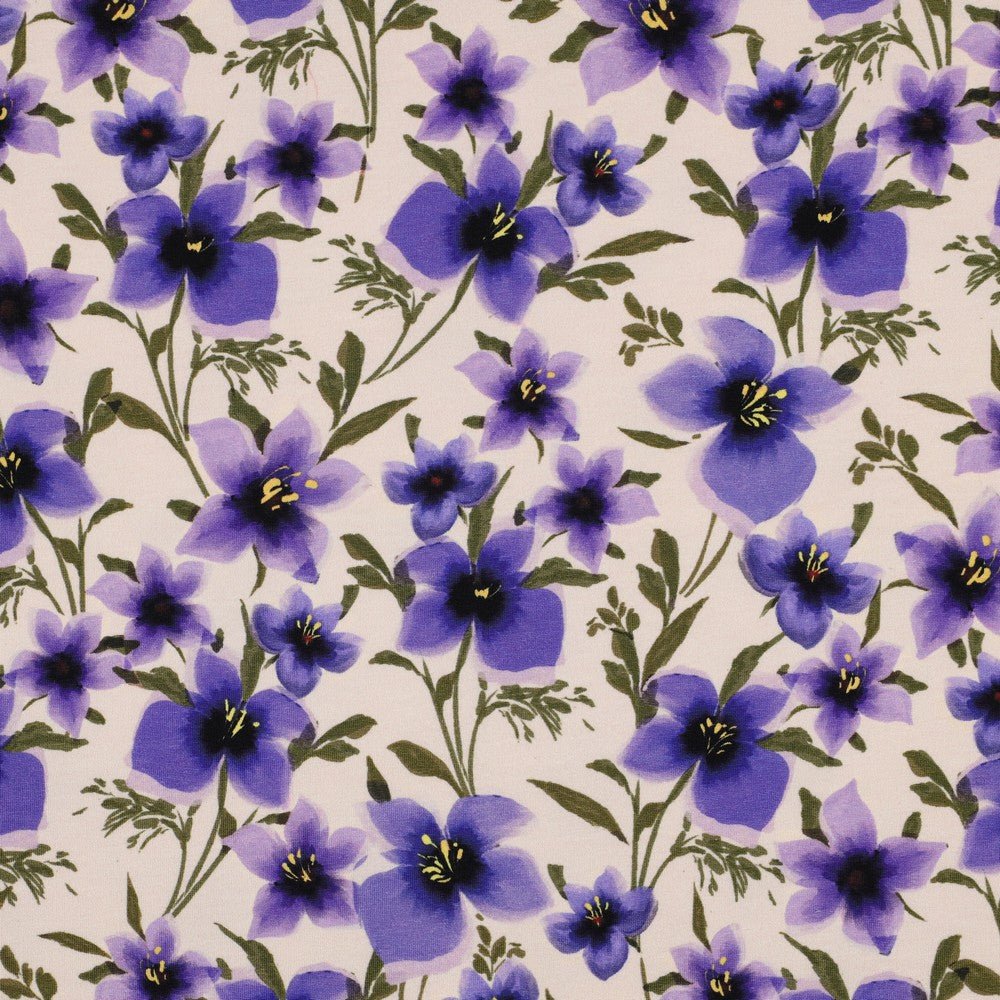 Jersey en coton – rêve floral violet 190 g/m²