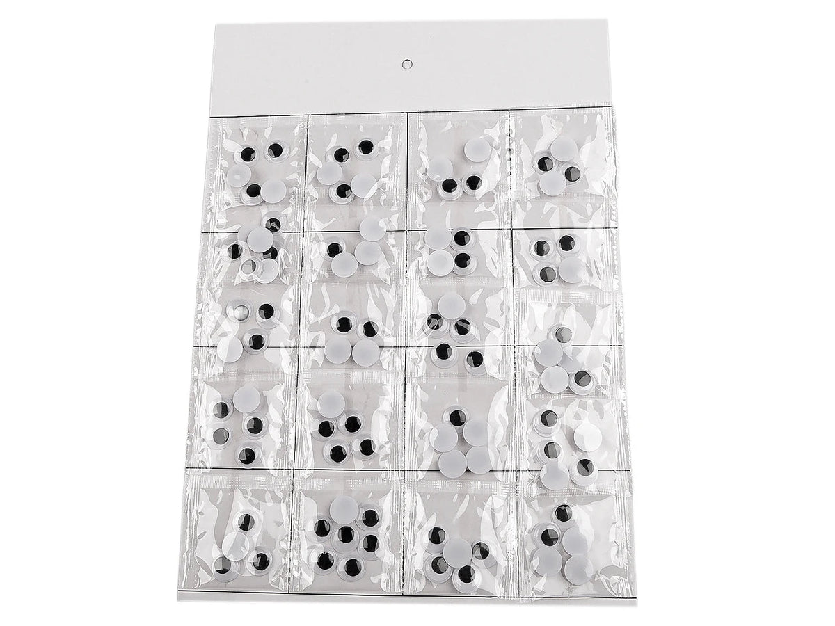 Image de yeux mobiles en plastique à coller – 15 mm, 20 pièces – disponible en ligne chez Šarlotes audumi