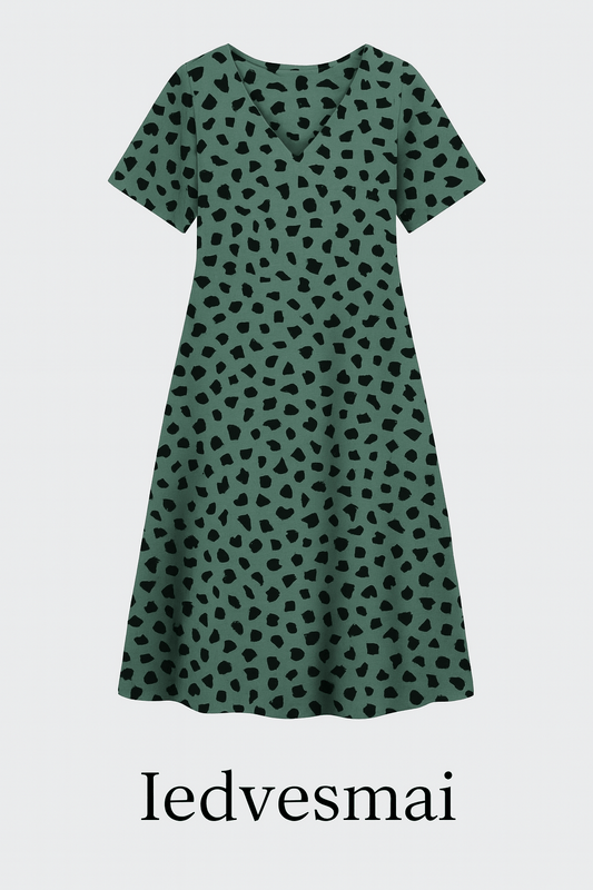 Lin avec viscose - pois noirs sur fond menthe foncé 180 g/m²