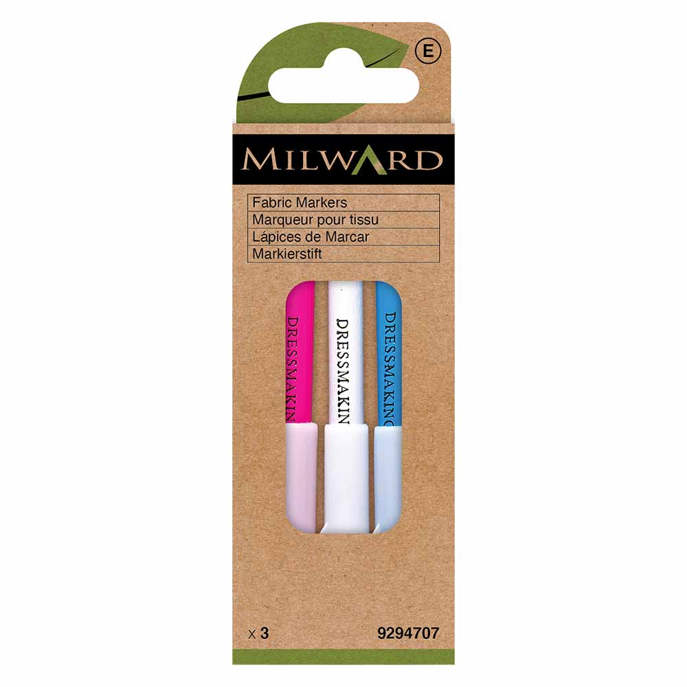 Kit de marqueurs lavables pour tissu (bleu/rouge/blanc) Milward – 3 pièces.