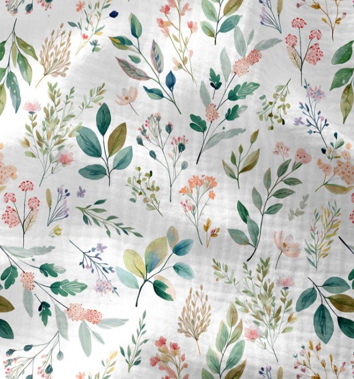 Muslin - motifs de feuillage naturel et de fleurs 120 g/m² – disponible chez Šarlotes audumi