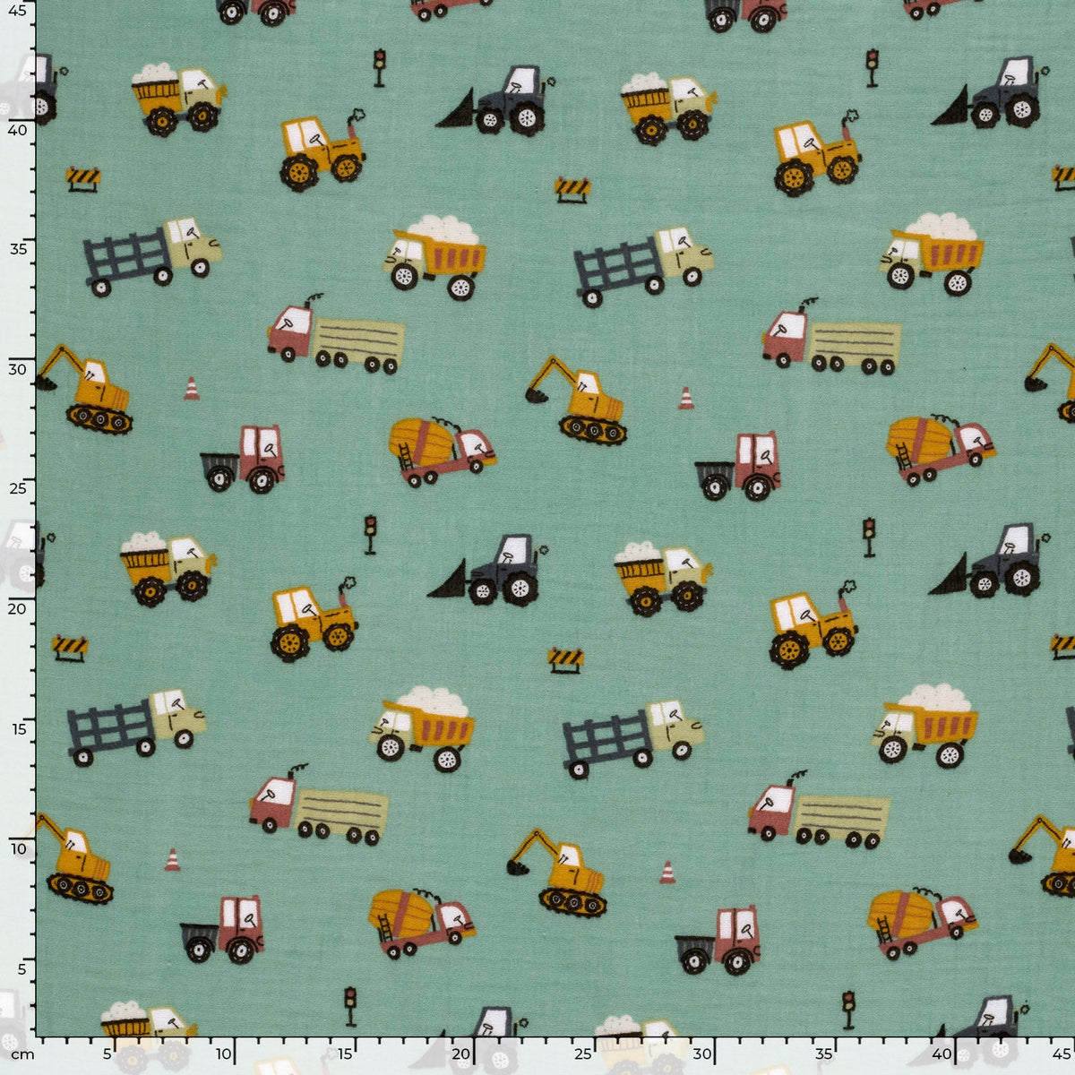 Image de machines et tracteurs en mousseline – disponible en ligne chez Šarlotes audumi