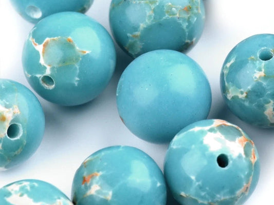 Perles en jaspe océan Ø8 mm | 12 pièces | Turquoise à motif