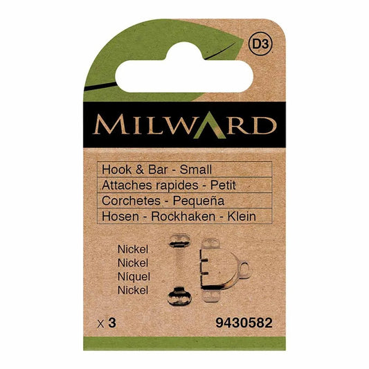 Sew-on closure hooks and bars, S size - nickel-plated (3 pairs per pack)