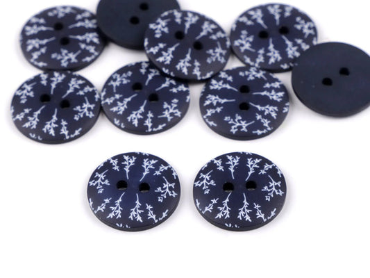 Image with plastic buttons 18 mm - blue with a twig – available at Charlotte Fabrics