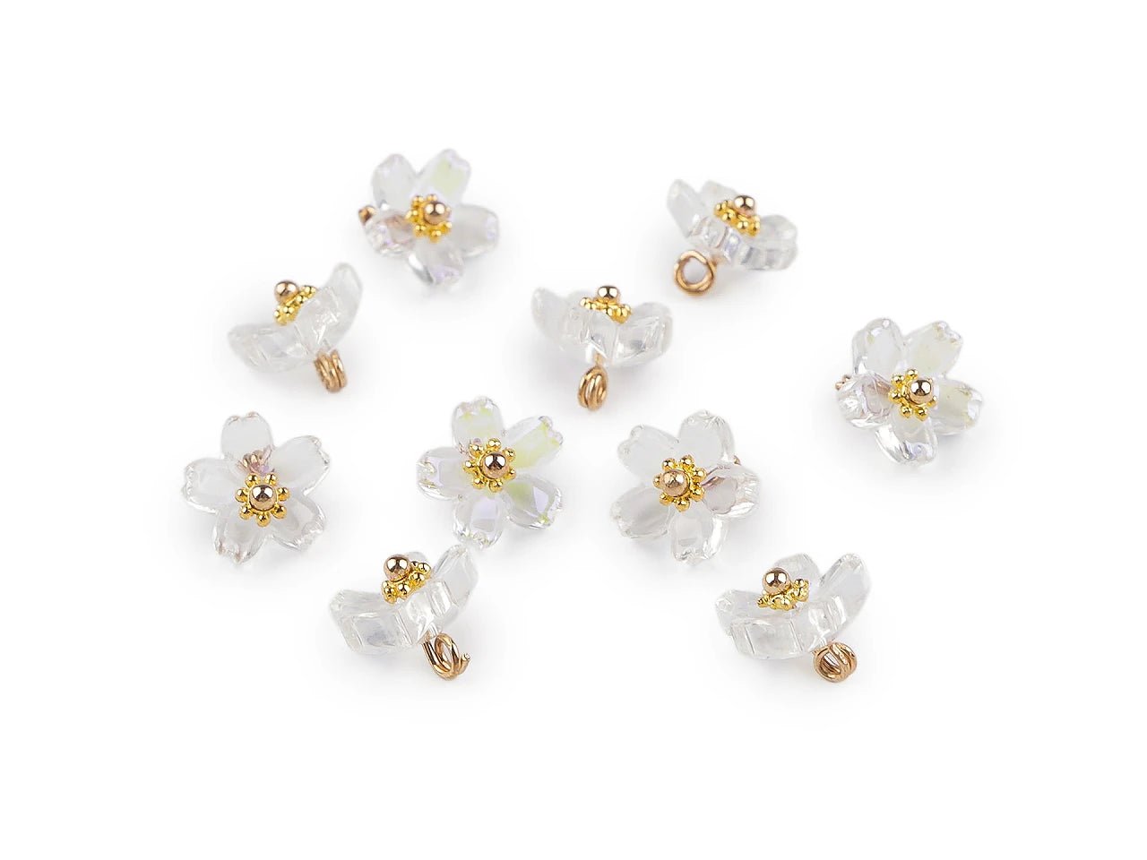 Image with plastic buttons, beads – flowers with a metal center Ø10 mm| assorted shades – available at Šarlotes audumi