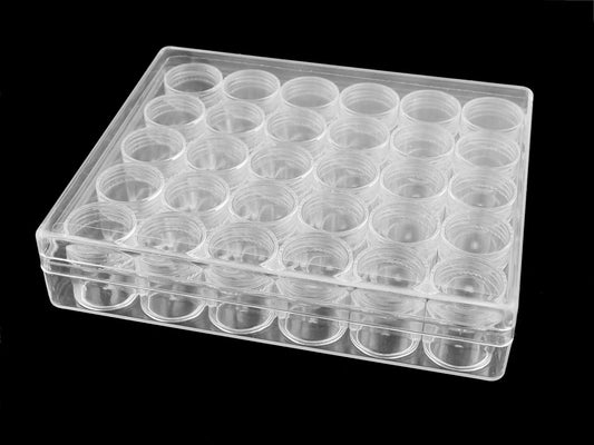 Plastic storage box with 30 screw-top containers
