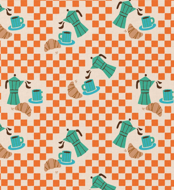 Image avec tissu Premium 100 % coton-Espresso et croissant – disponible en ligne chez Tissus de Charlotte