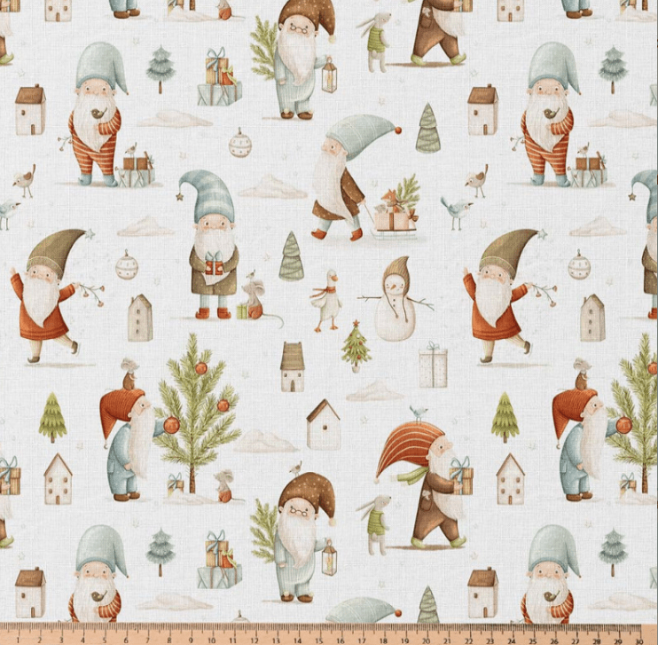 Image avec tissu 100 % coton premium – Noël des lutins, disponible en ligne chez Tissus Charlotte