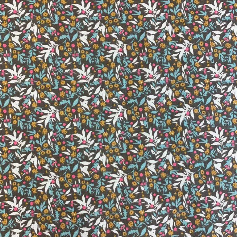 Premium 100% cotton fabric - delicate pattern on a dark brown background 115 g/m²