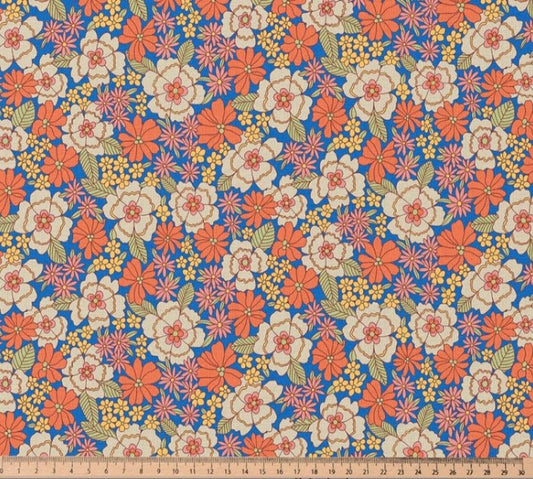 Attēls ar Premium 100% kokvilnas audums - ziedi oranžos toņos 115 g/m² – pieejams Šarlotes audumi