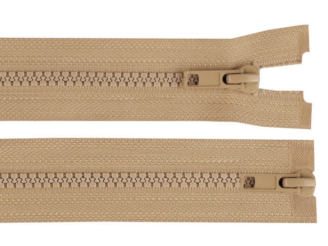 Image d’un zip réversible à double curseur - beige foncé – disponible chez Šarlotes audumi