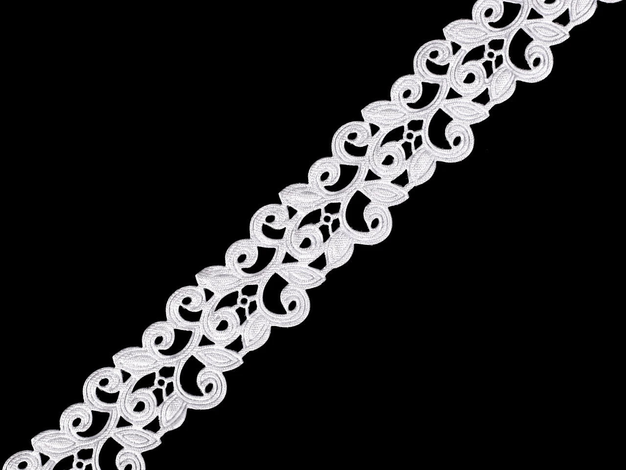 Ruban en dentelle satinée (découpe laser) | 22 mm blanc – disponible chez Šarlotes audumi