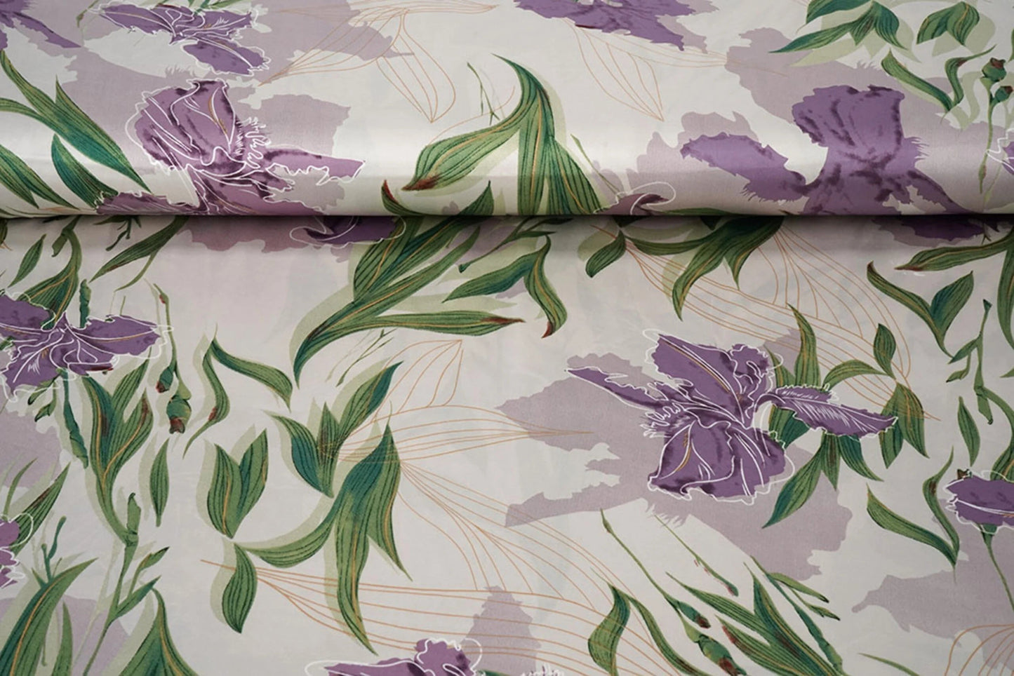 Satin à l'élasthanne - orchidées lilas 80 g/m²