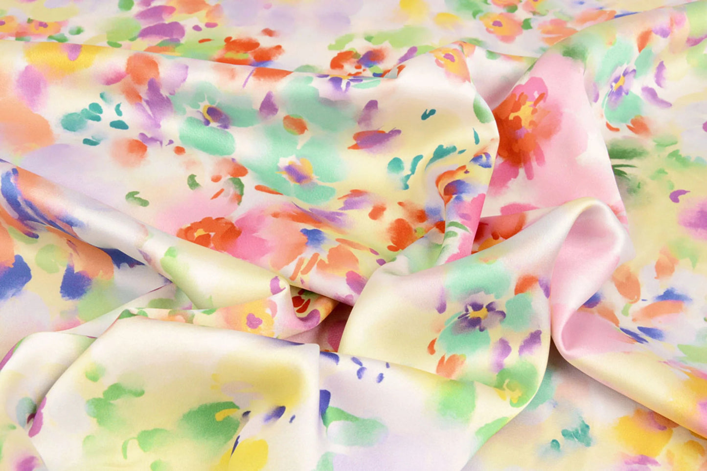 Satin with elastane - spring color motif 80 g/m²