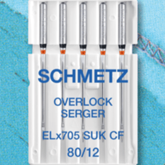 Image avec aiguilles SCHMETZ pour surjeteuse et recouvreuse pour maille ELx705 SUK CF - n°80 (5 pcs) – disponible chez Šarlotes audumi