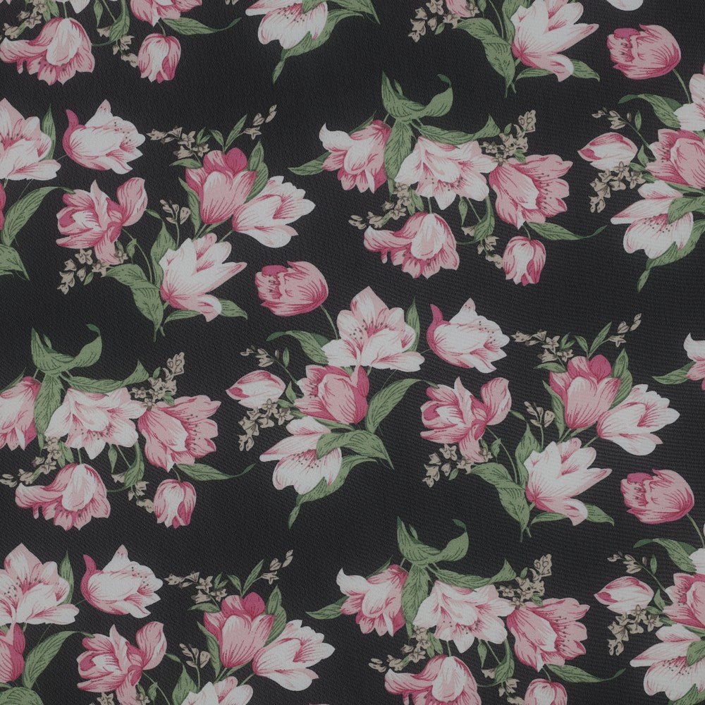 chiffon - tulipes roses et myosotis | 150 cm | 80 g/m²