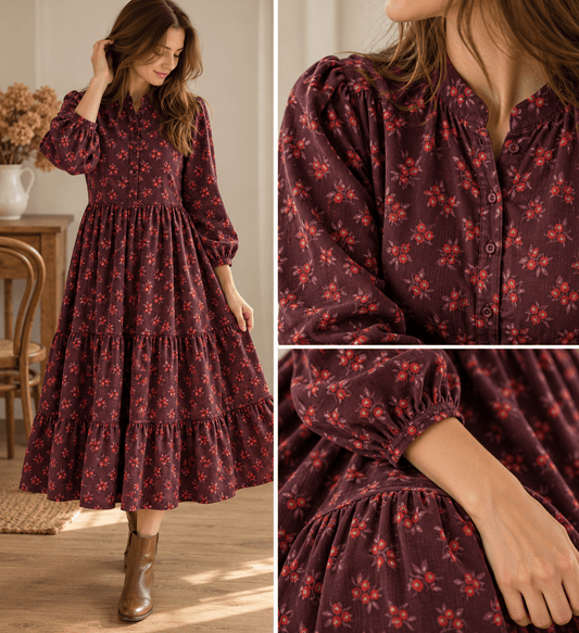 Image de fleurs en velours de coton fin, ton bordeaux – disponible en ligne chez Charlotte's Fabrics