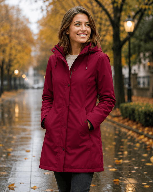 Image avec tissu softshell imperméable, rouge framboise – disponible en ligne chez Šarlotes audumi