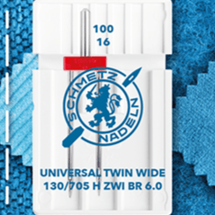 Attēls ar Šujmašīnu adata dubultā universālā SCHMETZ UNIVERSAL TWIN ZWI BR - Nr.6/100 (1gab.) – pieejams Šarlotes audumi