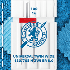 Attēls ar Šujmašīnu adata dubultā universālā SCHMETZ UNIVERSAL TWIN ZWI BR - Nr.8/100 (1gab.) – pieejams Šarlotes audumi