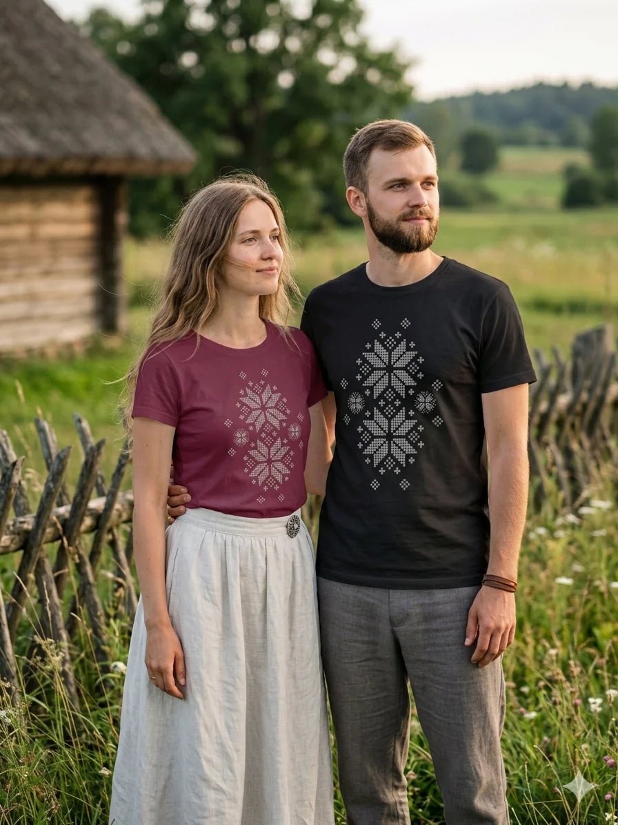 Image of a T-shirt "Auseklis Light" – available at Šarlotes audumi