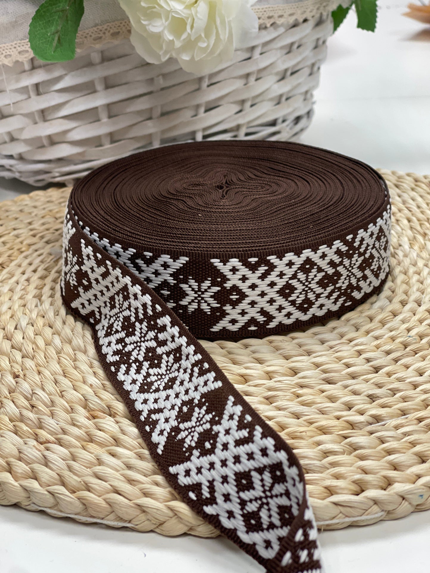 Ethnic ribbon, 40mm belt - dark brown - LV
