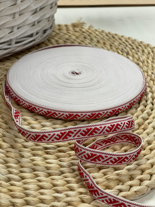 Folk ribbon, sash Ūsiņš 12mm - red with white - LV
