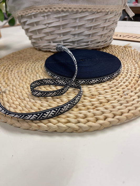 Folk ribbon, belt Ūsiņš 12mm - dark blue with white - LV