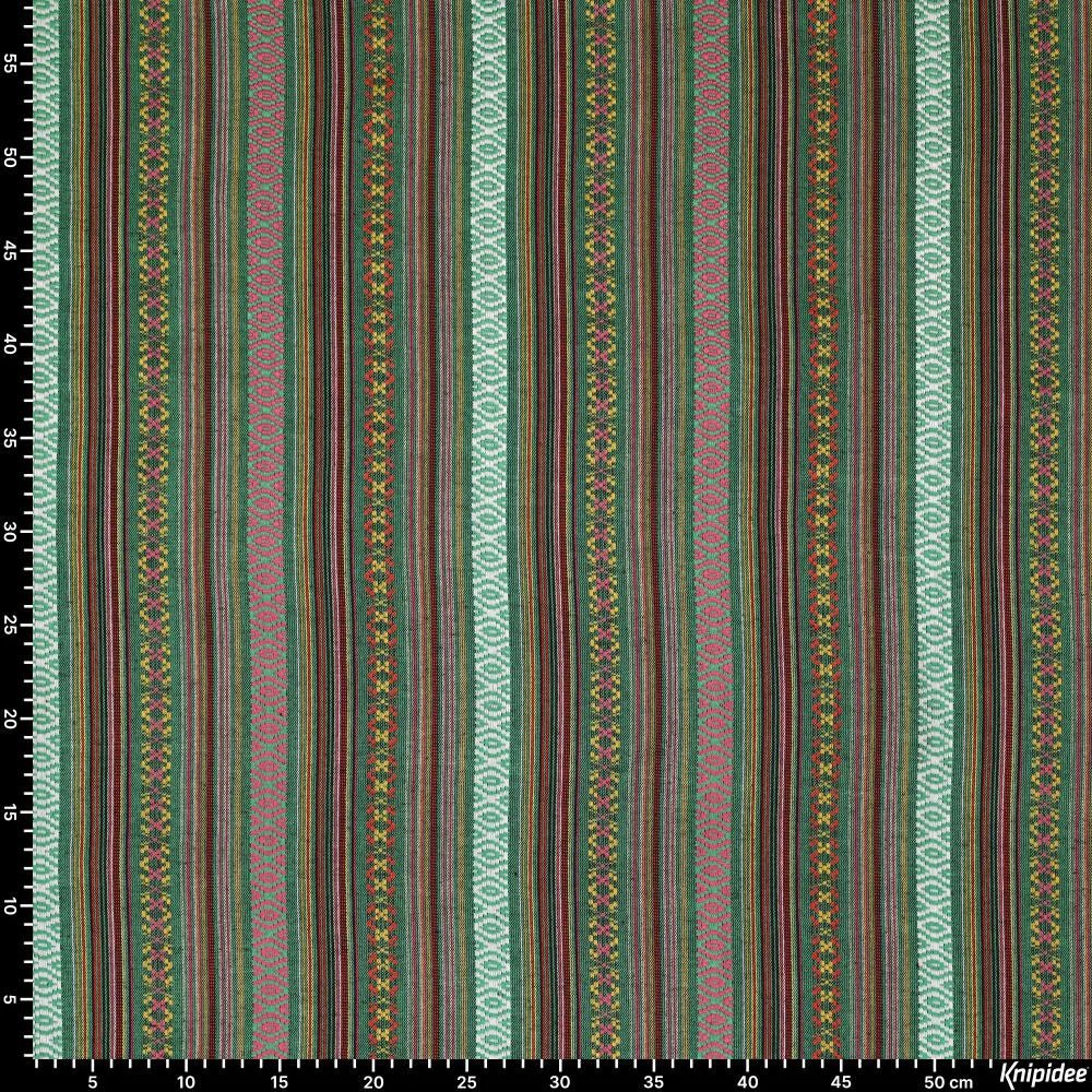 Folk-pattern fabric - green 200 g/m²