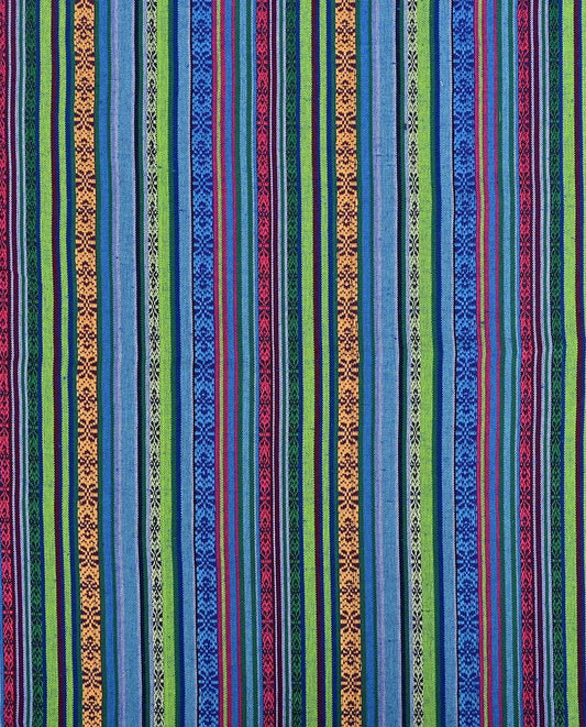 Tissu à motif folklorique bleu et vert 200 g/m²