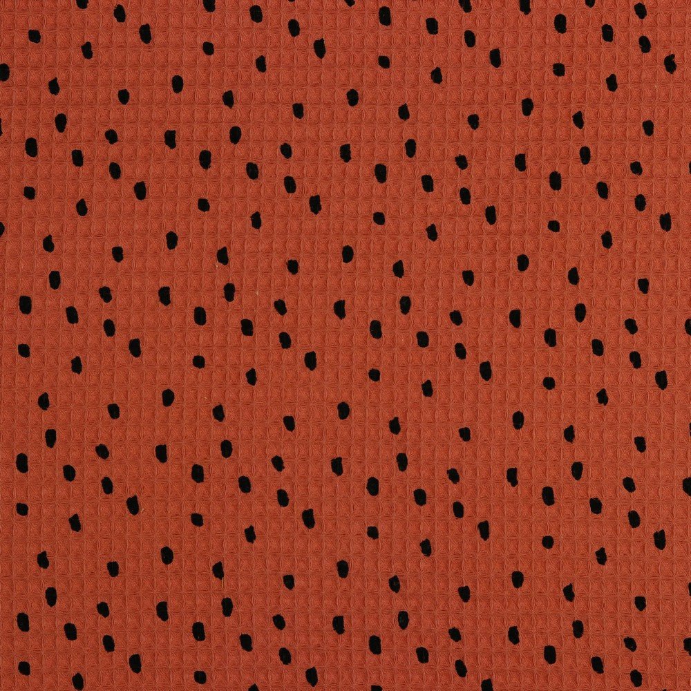 Attēls ar Vafeļaudums-punkti uz ķieģeļsārta fona 250 g/m² – pieejams Šarlotes audumi