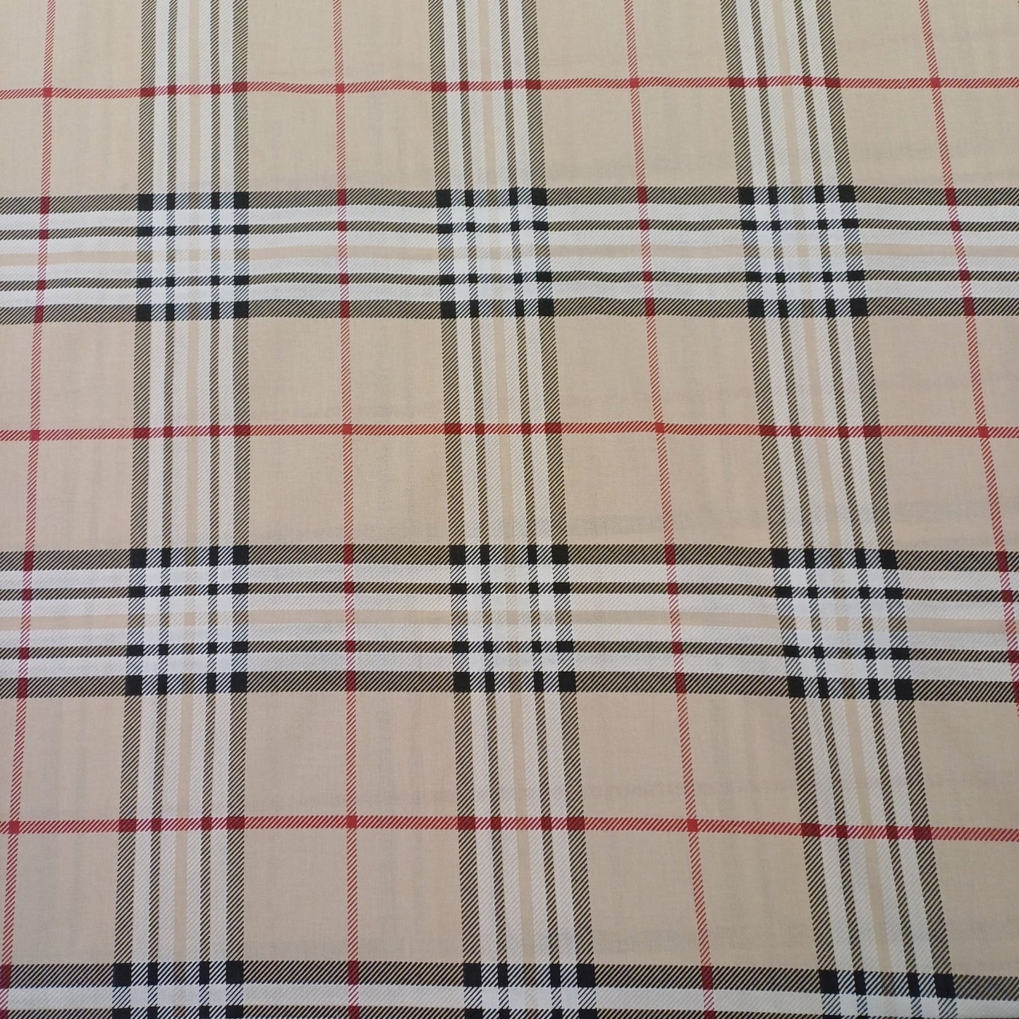100% Baumwollstoff, cremefarben kariert 130 g/m²